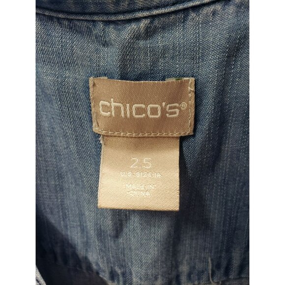 CHICO'S Women's Chambray Maxi Dress Denim Blue Half Sleeve Size 14 100% TENCEL - Picture 7 of 9